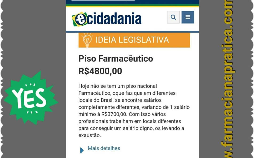 Piso Farmacêutico R$4800,00 – VOTEM NA IDEIA LEGISLATIVA!!